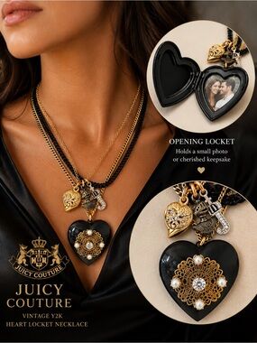 Juicy Couture Black and Gold Heart Locket Pendant Necklace